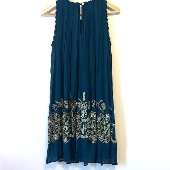 Anthropologie Pallavi Mohan Not So Serious Brenta Beaded Swing Dress Green Sz 4 - Picture 7 of 10